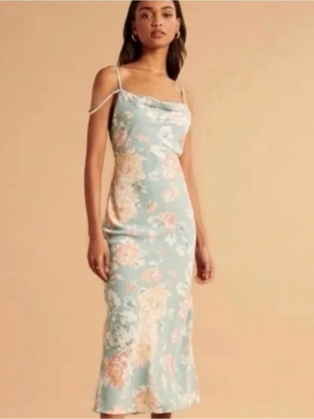 Abercrombie & Fitch Pale Blue Floral Slip Midi Dress with Pink Accents